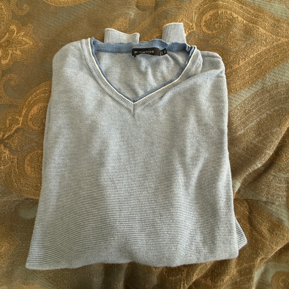 Bugatchi Italy Cotton V-Neck Sweater Men’s XL Blue Luxury Knit